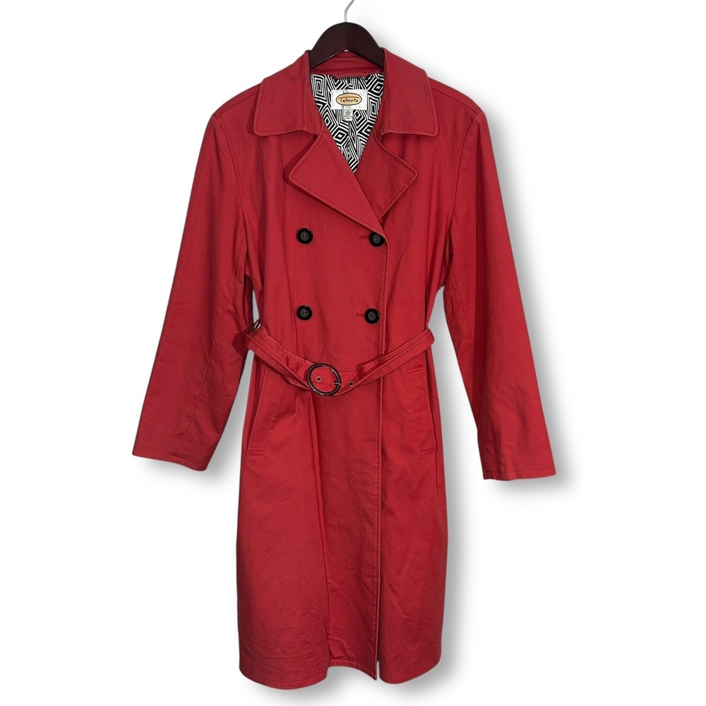 Talbots Red Trench Coat Women's Double Breasted Belted Lightweight Jacket 12
